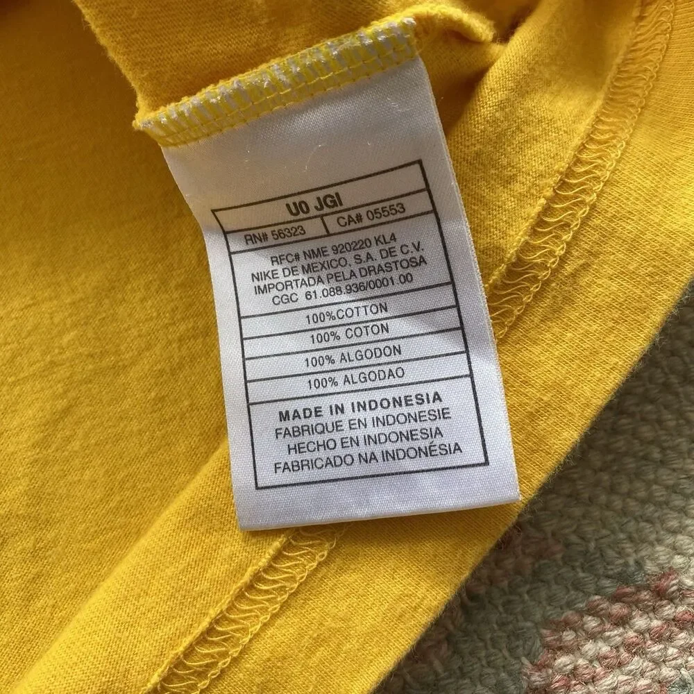Y2K Nike Yellow Pocket T Shirt Vertical Racing Stripe Vintage XL V Neck